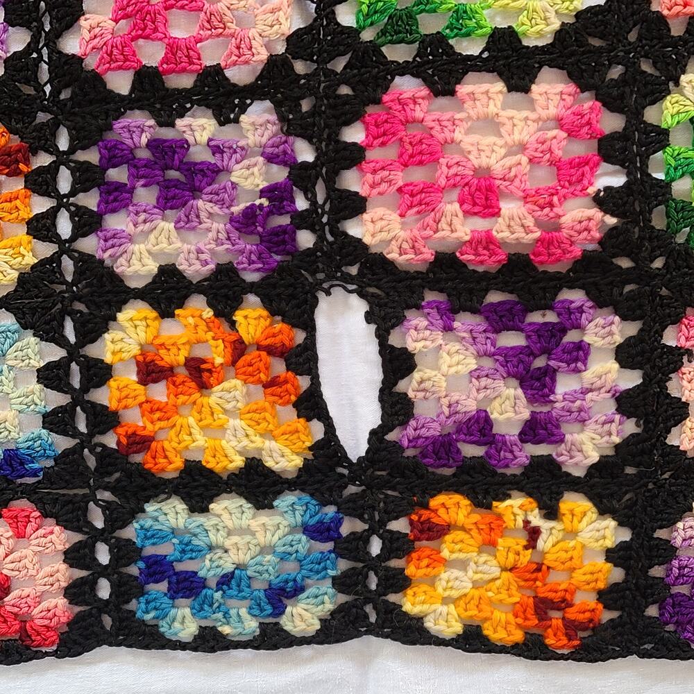 MCM Vintage black multicolor granny square sofa throw 48x81 - Picture 5 of 5